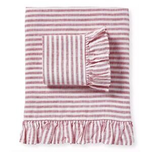 Serena & Lily Nantucket Stripe Linen King Sheet Set Red White Preppy Coastal